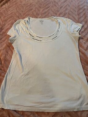 Old Navy white Scoop Neck Short Sleeve Tee with Layered beaded Neckline